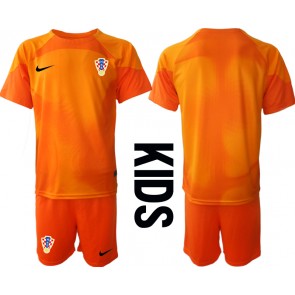 Kroatien Målvakt kläder Barn VM 2022 Bortatröja Kortärmad (+ korta byxor)